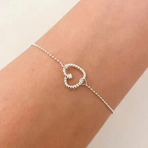 925 Sterling Silver Heart Bracelet Dainty Bracelet Tiny Bead Bracelet